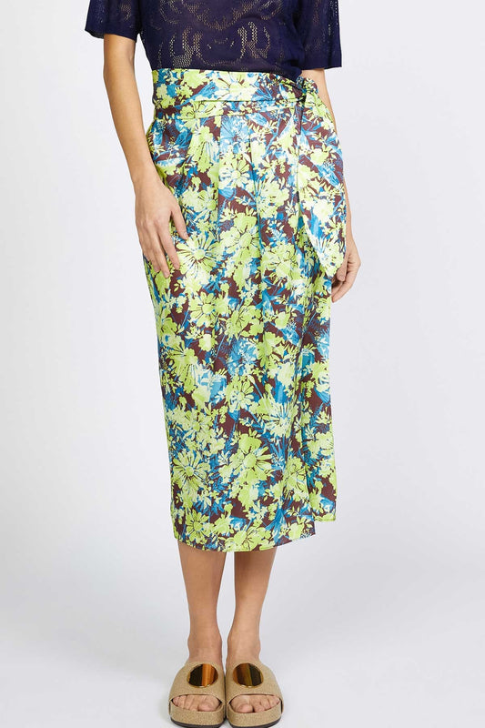 Floral Print Wrap Midi Skirt