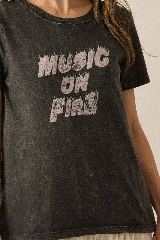 Music On Fire Mineral-Washed Graphic Tee