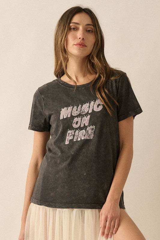 Music On Fire Mineral-Washed Graphic Tee