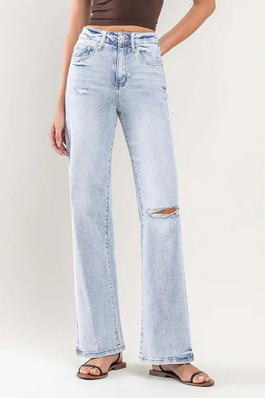 90s Vintage Super High Rise Flare Jeans / Blue