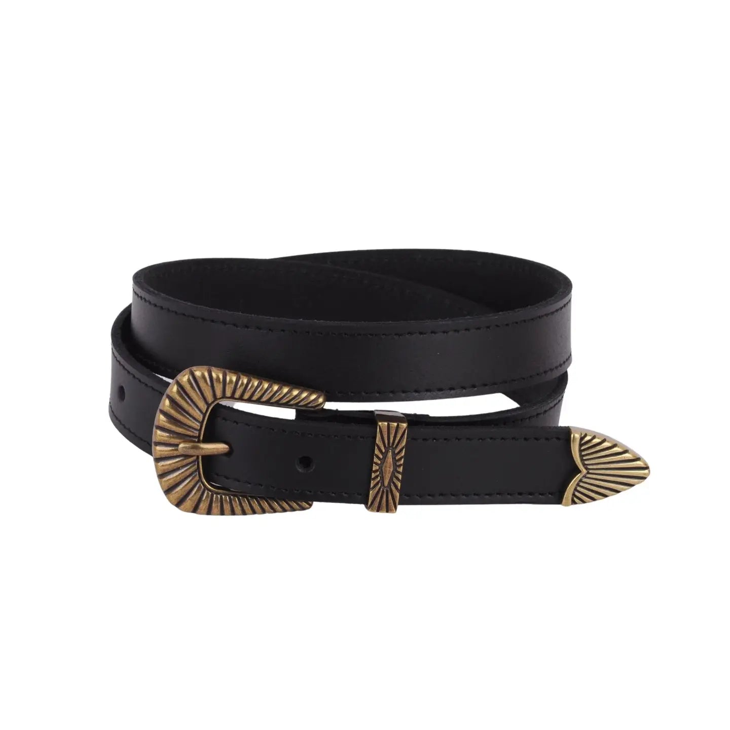 Bohemian Brass Buckle Leather Belt Set