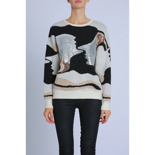 Multi Print Sequined Knit Sweater