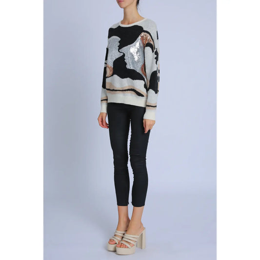 Multi Print Sequined Knit Sweater