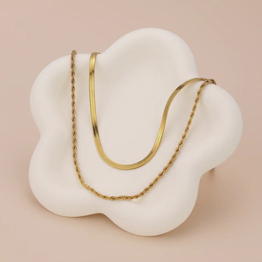 Duo Chain Herringbone Necklace, Layered Rope Chain